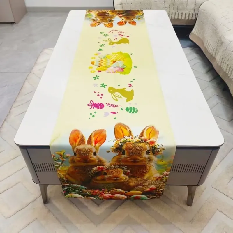 Bieżniki Wielkanocne 40x90cm żółte z zajączkami i pisankami Oferta limitowana