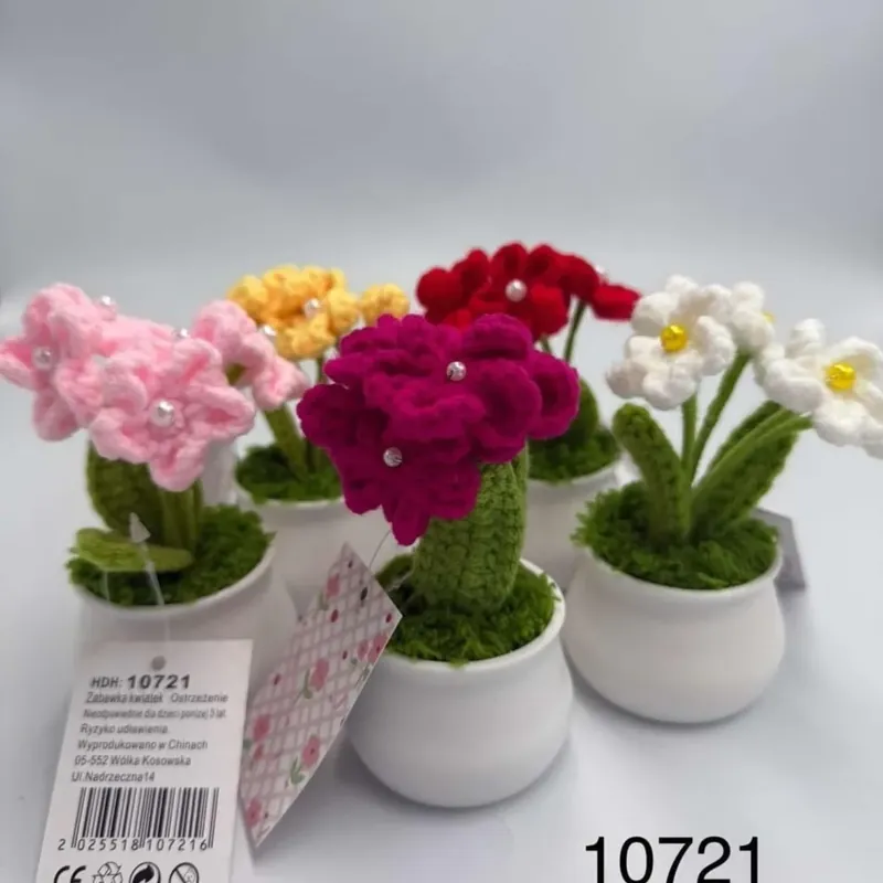 Wyjątkowa oferta Szydełkowy Kwiatek w Doniczce - Mini Zabawka Mix Kolorów 12szt