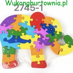 Zabawka Drewniana Puzzle Słoń Alfabet Kolorowy Szybka dostawa