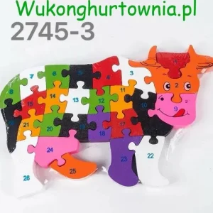 Zabawka Drewniana Puzzle Układanka Krowa Cyfry 26 Elementów Tylko do końca tygodnia