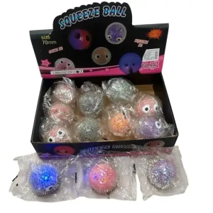 Wyjątkowa oferta Zabawka Squeeze Ball LED 70mm Gniotek z Oczami 12szt