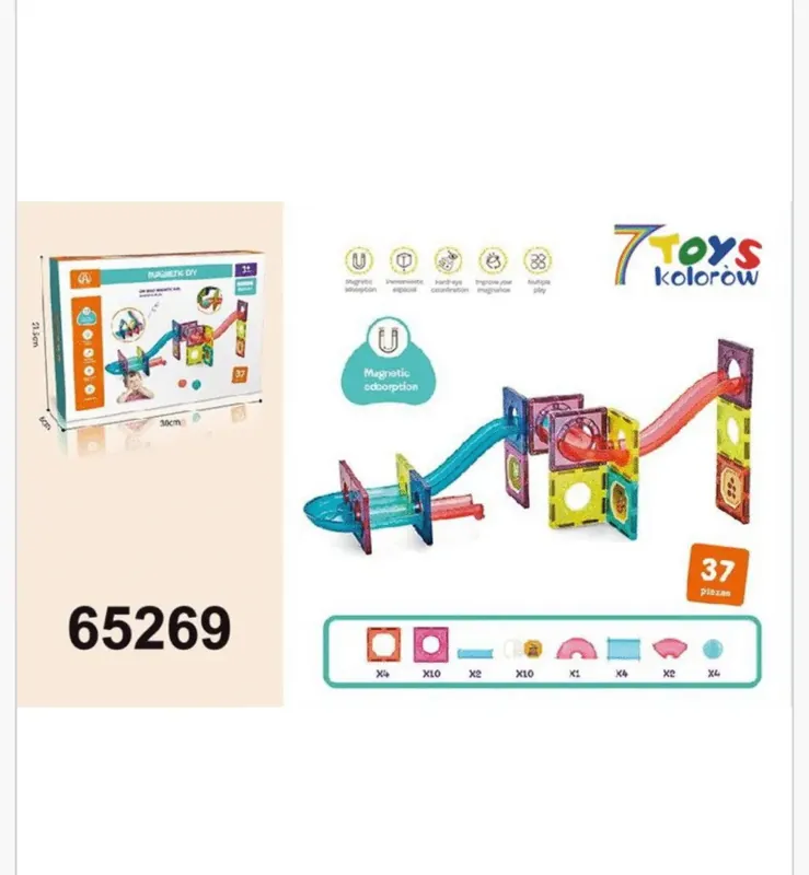 Klocki Magnetyczne Tor Kulkowy Magnetic 37PCS 7 Toys 30x21.5cm Hit sprzedaży