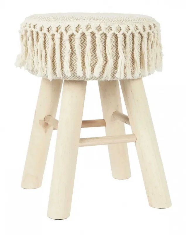 Taboret MACRAME kremowy z frędzlami Tani