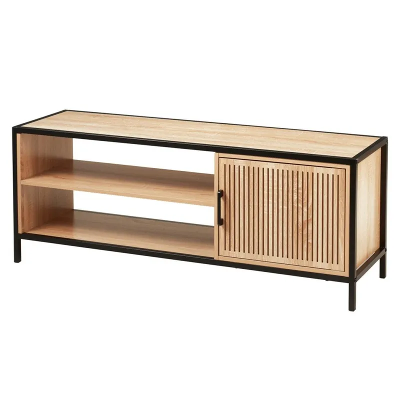 Szafka RTV czarny metal i drewno 116x33x45 cm Wyjątkowa oferta