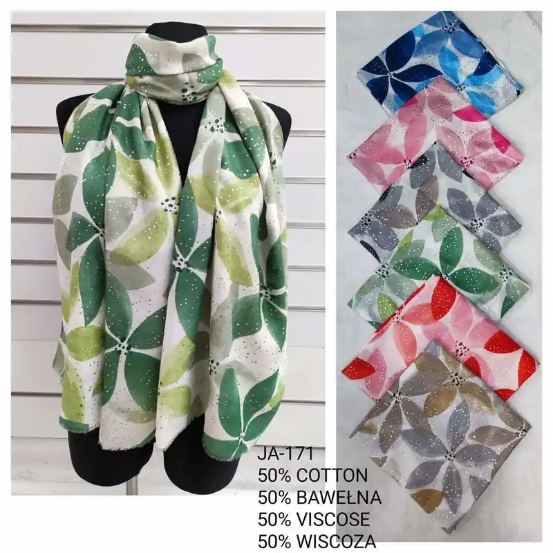 Szaliki damskie kwiatowe 50/50 bawełna/wiskoza JA-171 Oferta czasowa