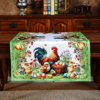 Taniej Bieżnik Wielkanoc 85/85 cm z kogutem i pisankami