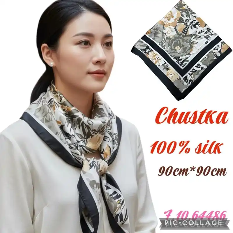 Zamów teraz Chustka damska jedwabna 100% silk 90cm x 90cm