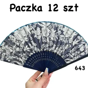 Wachlarz składany granatowy z kwiatowym wzorem Darmowa dostawa