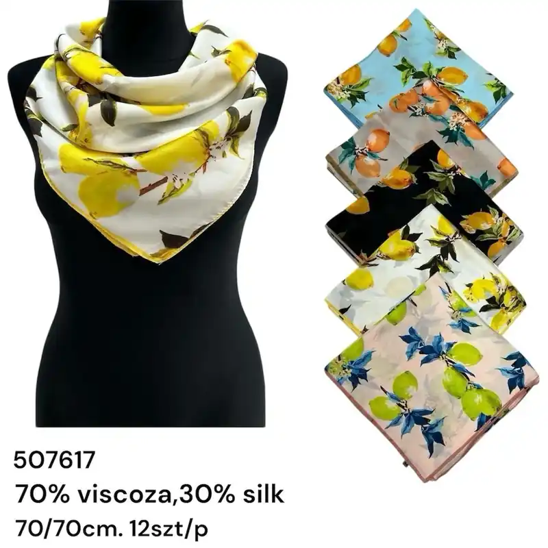 Tylko dziś Chusta damska 70/70cm wzór cytryn 70% wiskoza 30% jedwab