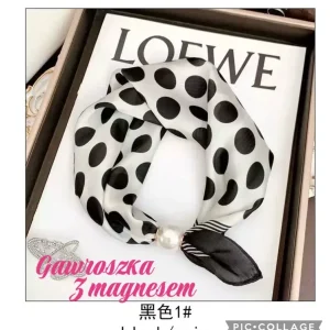 Wysoka jakość Chusta Damska z magnesem czarna w białe grochy