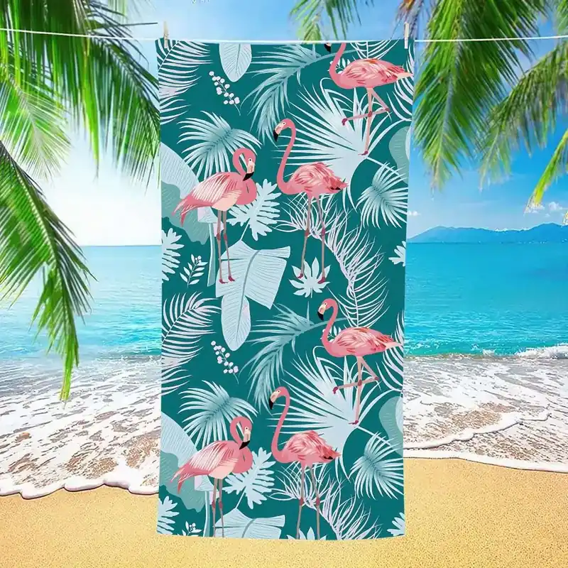 Zniżka Ręcznik plażowy z mikrofibry 70x140 cm flamingi tropikalne