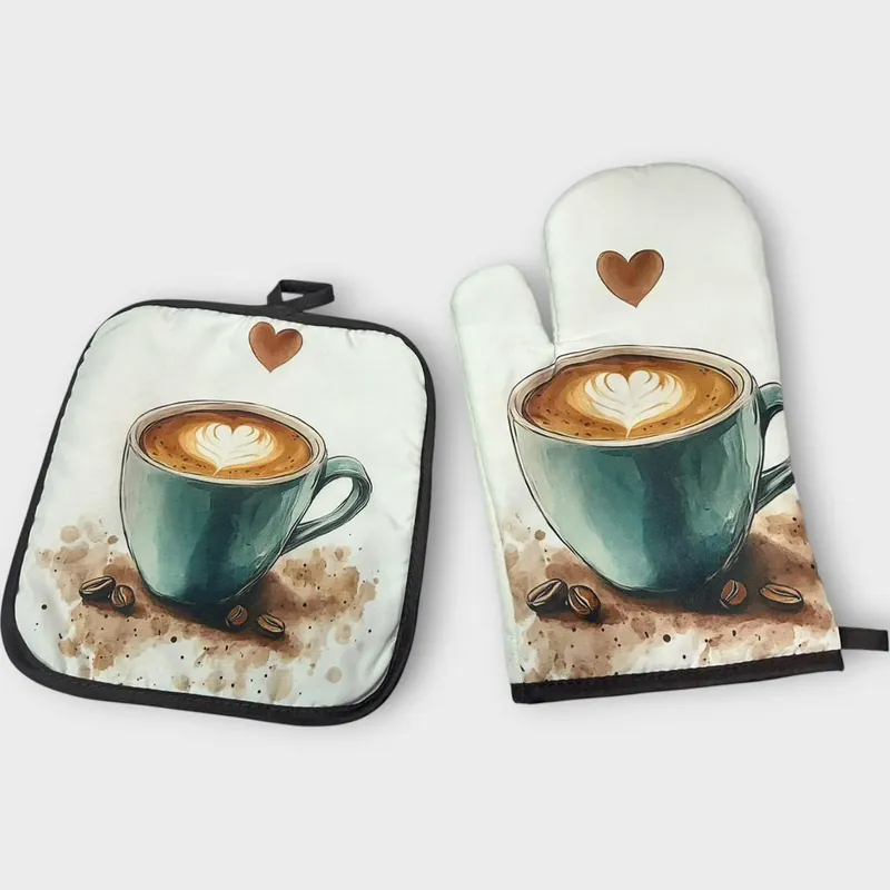 Zestaw Rękawica Kuchenna + Podkładka Motyw Cappuccino Tani