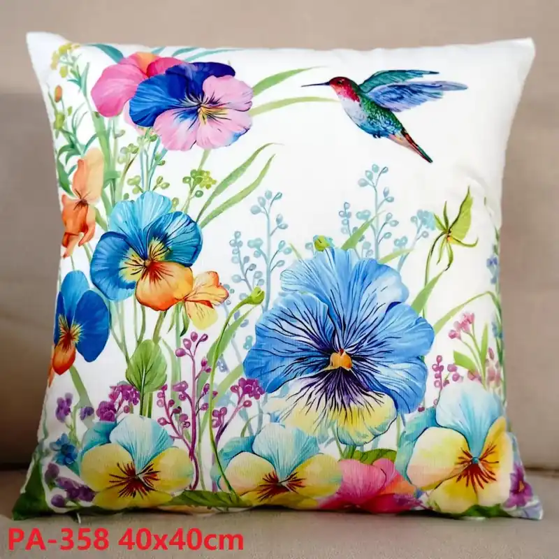 Darmowy zwrot Poszewka 40x40cm PA-358 Kolorowa z Kolibrem i Fiołkami